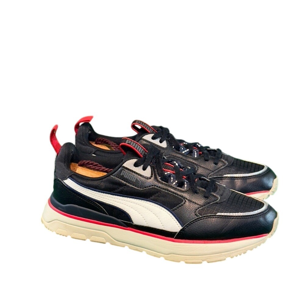 Puma Black White Sneakers with Red Trim